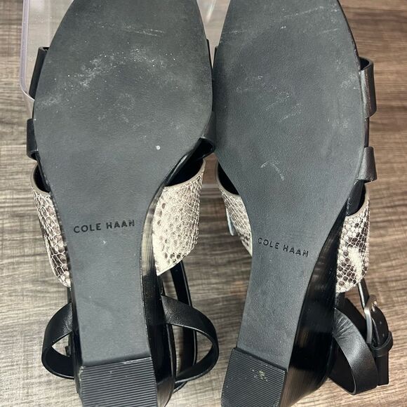Cole Haan Black snake skin Leather wedge sandal Womens size 6.5b - Picture 6 of 8